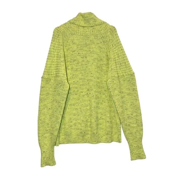 Free People Leo Tunic Sweater Medium Size Green Yellow Cowl Neck Confetti Knit - Picture 4 of 11